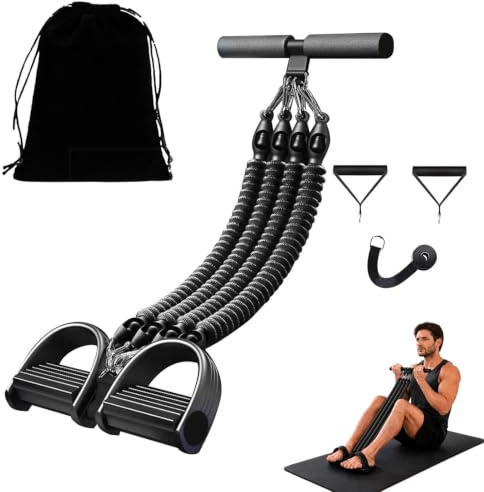 LMSAWK Widerstandsband Set 45kg, Sit-Up Trainingsgerät, 4 Tubes Gummi Elastische, mit Gummigriffen, für Zuhause, Home Gym, Muskeltraining, Krafttraining
