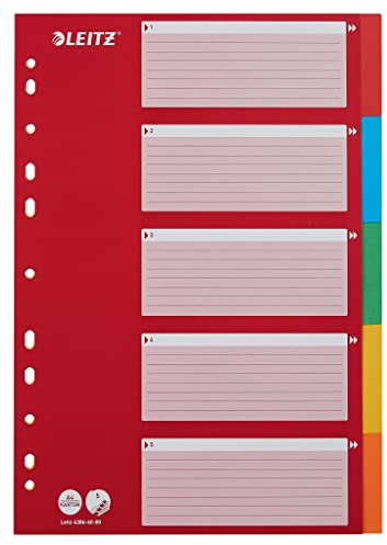 Leitz Register für A4, Deckblatt und 5 Trennblätter mit Taben, Rot/Mehrfarbig, Recyclingkarton, 43866000