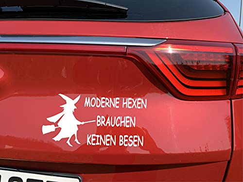 cartattoo4you® AK-00541 | Hexe - Moderne HEXEN BRAUCHEN KEINEN Besen | Autoaufkleber Aufkleber, Farbe weiß, in 24 Farben erhältlich, 20 x 10 cm glänzend Waschstrassenfest