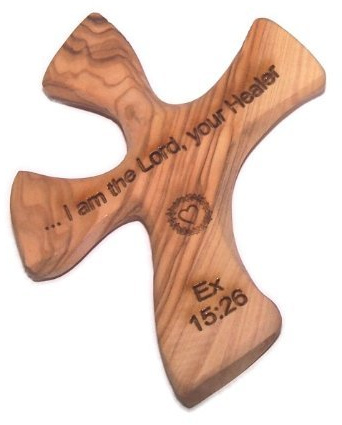 Holy Land Market Olive Wood Healing Cross - Complete Package with Prayers & Certificate, 4.5 x 3.6 in, Healing Hand Cross