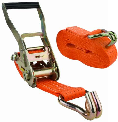 Spanngurt mit Ratsche und Haken, 50mm breit 8m lang, bis 4000kg, Spanngurte orange, Zurrgurt für Ladungssicherung, Spanngurt mit Doppelspitzhaken, Gurtband, Zurrgurte 8m