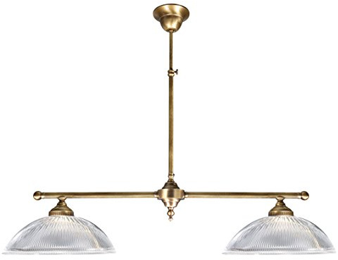 Licht-Erlebnisse Jugendstil Deckenlampe glänzend Riffelglas Echt-Messing 2-flmg lang Deckenleuchte Bar Esstisch Billard