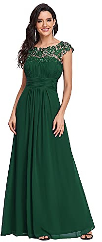 Ever-Pretty Bridesmaid Dresses Women's Lacey Neckline Open Back Ruched Style Autumn Dresses Dark Green 16UK