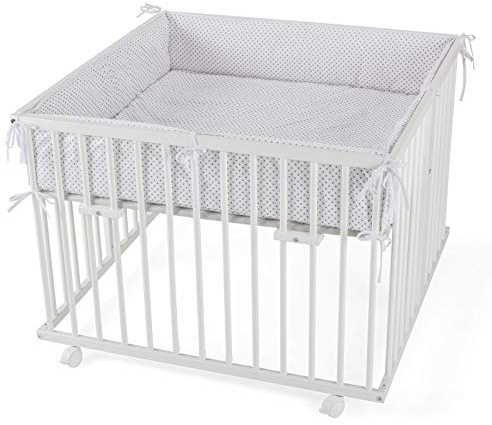 Waldin Laufstall Baby Buchenholz Massiv Höhenverstellbar 100x100 cm