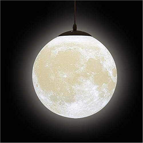 KRUIHAN 3D Moon Pendant Light E27 Moon Ceiling Light for Kids Bedroom, 22CM | 3D Printed PLA Moon Lampshade, Lunar Textured Planet Globe Hanging Lights for Living Room, Kitchen Island, Bar, Bulb Excluded