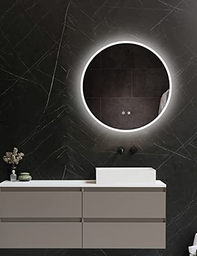 ApeJoy Miroir de Salle de Bain Rond à LED 60 cm avec éclairage et antibuée, Miroir Mural LED à intensité Variable avec Interrupteur Tactile et mémoire, Miroir Lumineux Blanc Chaud/Blanc Froid/Neutre