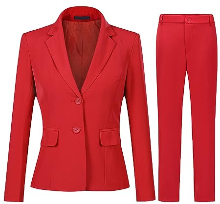 YYNUDA - Traje para mujer, traje de negocios, ajustado, americana con pantalones de traje, elegante para oficina y bodas, rojo, XL