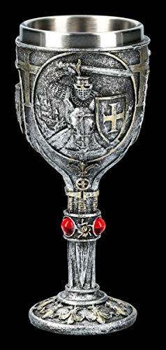 Ritter Fantasie Calice - First Knight Verres à Pied Vins, Coupe à Vin, Décoder L'Article, avec Insert en Acier Inoxydable, H 18 CM