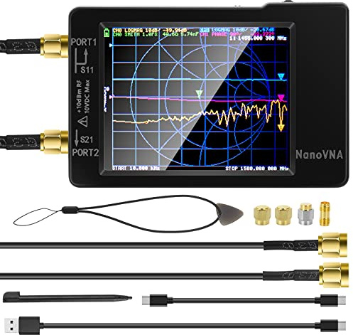 AURSINC NanoVNA-H Analizador de Redes Vectoriales, HW V3.7 Mejorada, 10 KHz-1.5 GHz, Analizador de Antenas MF HF VHF UHF, Medición de Parámetros S, VSWR, Fase, Retardo, Diagrama de Smith
