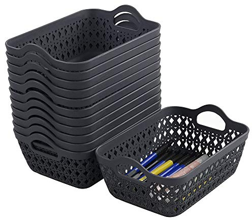 Eudokky Plastic Shallow Storage Baskets, 12 Pack Small Desktop Storage Tray