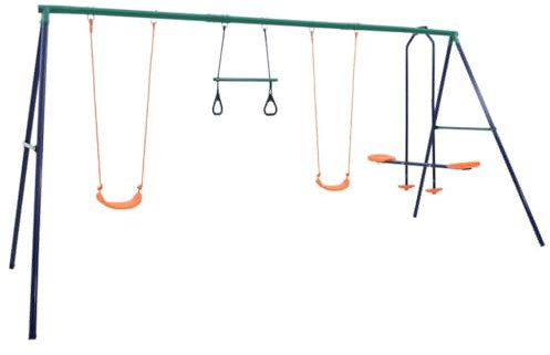 vidaXL Swing Set with Gymnastic Rings and 4 Seats - Outdoor Play Equipment - Durable Steel Construct, Easy to Assemble