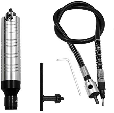 Flex Shaft Adapter Attachment, Flexible Drill Extension Cable Chuck for Compatible Rotary Grinder Tool with Wrench (Rubber Flexible Shaft, 0.3-4mm, Silver)