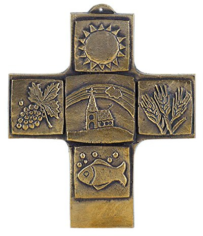 Symbolkreuz mit 5 Symbolen aus Bronze