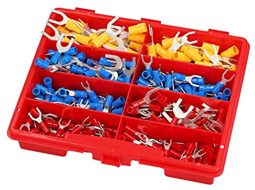 Kalitec 360x Gabelkabelschuhe Sortiment 0,25-6 mm² - Crimpverbinder Set | Teilisolierte Kabelschuhe aus verzinntem Kupfer - Schraubengrößen M4, M6 & M8 - ideal für KFZ und Elektroinstallation
