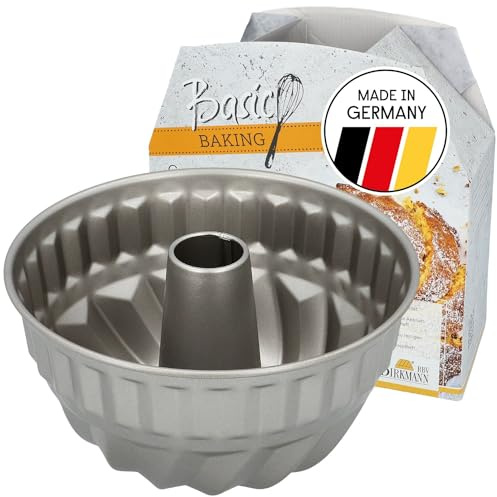 RBV Birkmann Basic Baking Grand moule à kouglof rond en acier au carbone Ø 22 cm Revêtement antiadhésif de qualité supérieure Avec livre de recettes (français non garanti) Gris