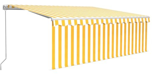 vidaXL Gelenkarmmarkise Einziehbar mit Jalousie LED Markise Sonnenmarkise Balkonmarkise Sonnenschutz Sichtschutz Garten Terrasse Balkon 4x3m Gelb Weiß