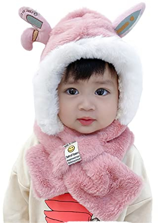 Vobozeany Baby Mädchen Jungen Schalmütze Schal Warm Niedlich Wintermütze mit Ohren Plüsch Schlupfmütze Beanie Mütze für Kinder Mädchen Junge 1-5 Jahre