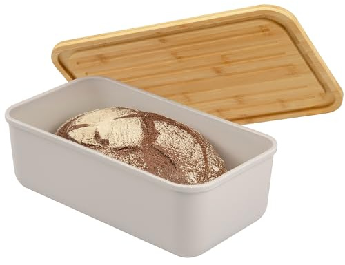 bremermann Brotkasten mit Bambus-Deckel, Brotbox mit Schneidebrett, Brottopf hellgrau
