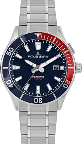 JACQUES LEMANS Herrenuhr, Hybromatic Uhren Männer, Chronograph aus massivem Edelstahl mit Silikon-Leder Armband, Model 1-2131