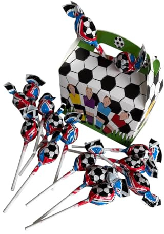15 Fußballlollies + Fussballbox I 150g I Hergestellt in den Niederlanden I plus eine Fußball-Geschenkbox aus Karton I Für Kindergeburtstage, WM, Geschenkset o. Mitgebsel
