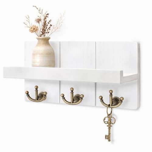 Rebee Vision Schlüsselhalter für Wand mit Regal: Eleganter Bauernhaus-Post-Organizer mit dekorativem schwebendem Regal und 3 Anker-Schlüsselhaken für die Wand – Retro-Schlüsselhänger für