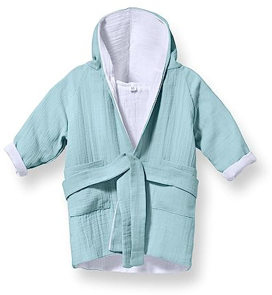 Mababu Bademantel Kinder mit Kapuze | 100% Bio-Baumwolle GOTS Zertifiziert | Premium Musselin Kinderbademantel für Mädchen & Jungen | Maschinenwaschbar & Trocknergeeignet | 4-lagig | 1-6 Jahre