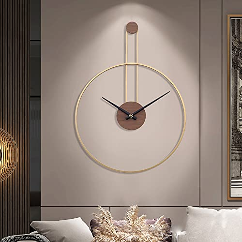 TickTime Large Decorative Wall Clock for Living Room,Metal & Walnut Dial Home Decor Silent Non Ticking Lightweight Clocks for Bedroom, Study, Office Decorations, 24.4''×17.7'',Gold