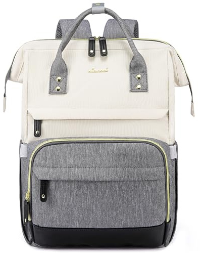 LOVEVOOK Laptop Rucksack Damen mit Laptopfach 15.6 Zoll Schulrucksack | Mädchen Teenager Schultasche Wasserdicht Backpack Tagesrucksack Rucksäcke für Schule Reise Uni Business Arbeit, Beige Grau