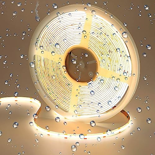 GOMING 24V 10M COB LED Streifen Natürliches Weiß 4000K Wasserdicht IP65 | LED Strip 384LEDs/M LED Band Selbstklebend CRI 93+ Hohe Helligkeit 6800lm Lichtband für Heim Deko(Netzteil nicht Enthalten)