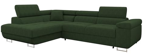 Mirjan24 Ecksofa Torezio Cord, Kopfstützen verstellbar (Poso 14, L) | Komfortable Eckcouch mit Schlaffunktion, Bettkasten, weichem Cordbezug und offener Ottomane