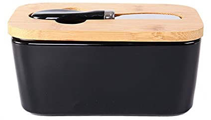 Butter Dish Kitchen Butter Cheese Storage Box Household Gadgets Ceramic Dishes Food Sealed Box with Cover Knife Butter Tray Container Tools Butter Container ( Color : Grey )