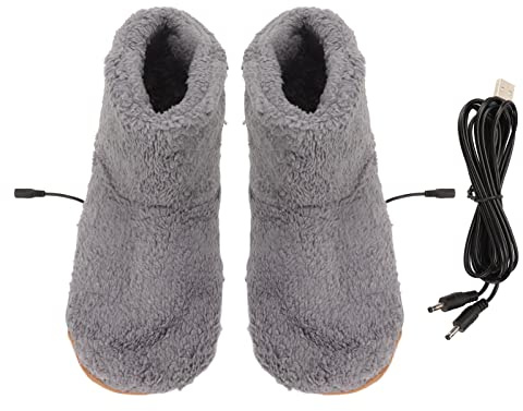Buachois Beheizte Stiefeletten, Dick, Fußwärmer, Hausschuhe, Winter-Fußwärmer Mit Mikrowellengeeigneten, Beheizbaren Einsätzen, Beheizte Hausschuhe, Fußheizung, Hausschuhe(grau)