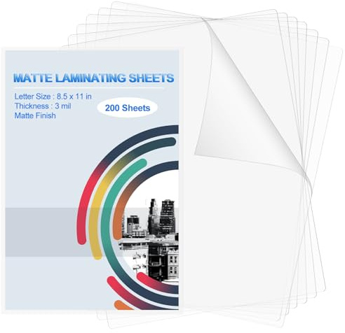 Geyoga 200 Blatt matte Laminierbögen, 21,6 x 27,9 cm, matte Thermo-Laminierfolien (3 mil), 22,9 x 29,8 cm, matte Laminierblätter in Briefgröße, ultraklar mit matter Oberfläche