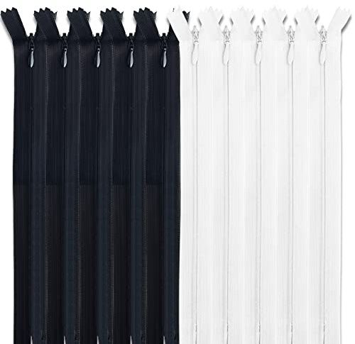 MARARDI [10-pack] Osynliga dragkedjor [svart och vit] nylon [15 cm] sömnad och hantverk för klädväskor tyg för symaskin lapptäcke bomull dragkedja med metalldragkedja