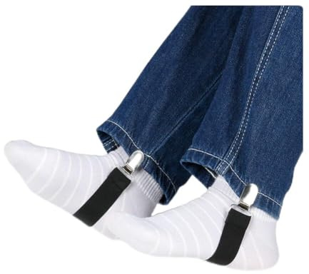 2 Stück Verstellbare Stiefelklammern, 25cm-50cm Elastische Bügeltischspanner Stiefelgurte Clips Hose Steigbügel Beingurte Motorrad Boot Clips für Frauen Männer Motorradfahrer Biker Jeans Hosen