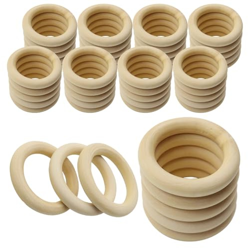 48Pcs Holzringe zum Basteln 5CM Gardinenringe Holz Makramee Ringe Holzringe | Natürliche Holz Ringe Unvollendete Hölzern Holzringe für DIY Schmuck Armband Makramee Anhänger Hängende Dekoration Ringe