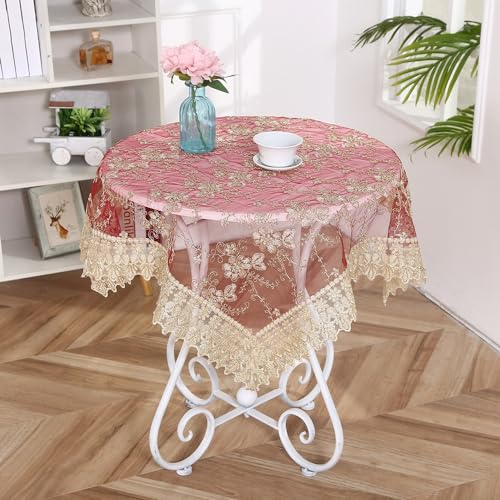 Wambere Bestickte Spitzentischdecke Spitze Tischläufer Gestickte Tischdecke Häkelspitze Spitzentischläufer Tischtuch Tischset Tischdekoration für Hochzeit Party Geburtstag Dekoration,Rot,30x45cm