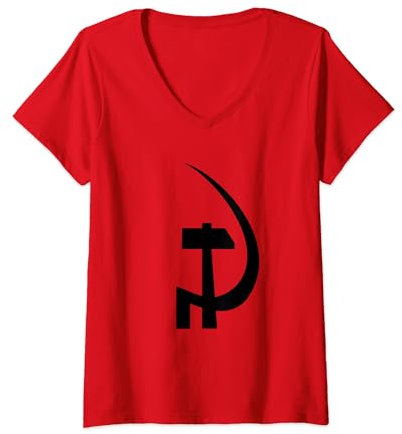 Damen Hammer und Sichel T-Shirt mit V-Ausschnitt