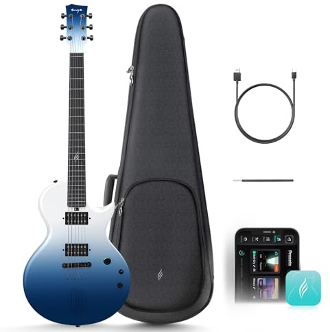 Enya E-Gitarre Nova Go Sonic – Schwarz Intelligente E-Gitarre aus Kohlefaser mit Kabellosem 10-W-Lautsprecher, Integrierten Voreinstellungen, Ladekabel, Einstellschlüssel und Gigbag
