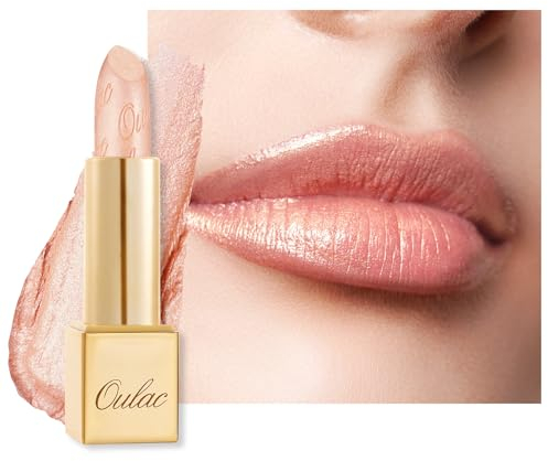 OULAC Lippenstift Metallic Glanz Finish, Pfirsich Glitzer Lippenstift mit Lang Anhaltendem 3D-Glanz, Intensive Farbe, Cremige und Feuchthaltende Formel, Vegan, 4.3g, (26) Free to be