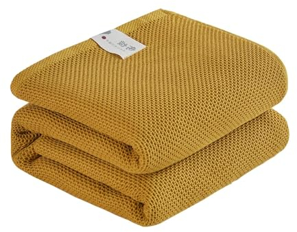 DEZYPZAM aumwolle Decke | Tagesdecke | Kuscheldecke | Leichte Wohndecken | Waffelpique Tagesdecke | Baumwolldecke als Überwurf, Couch-Decke (Gelb,200 x 230cm)