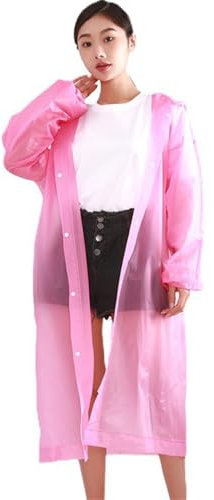 BeLongsYou Poncho Antipioggia per Adulti, 7 Pezzi Antipioggia Riutilizzabile con Cappuccio e Maniche, Impermeabile, per Emergenze, Esterni, Campeggio,Rosa,One Size