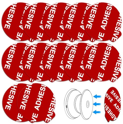 D.SKING 12 Pcs Very High Bond Sticky Adhesive Replacement Compatible with Socket Mount Base Sticker Pads for Collapsible Grip & Stand,Car Phone Holder Sticky Pads Wall Foam Adhesive Stickers (Red)