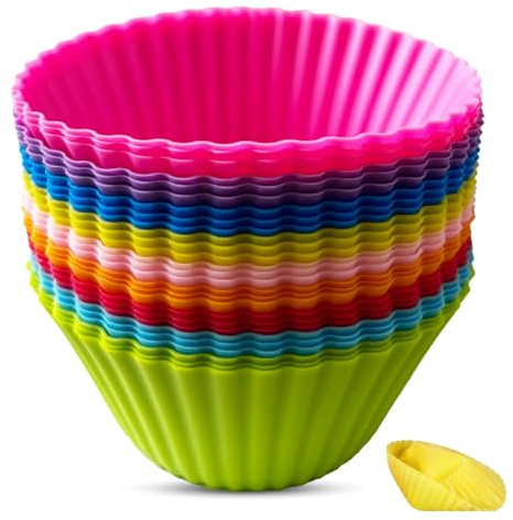 Luoqun88 Silicone Cupcake Cases – 27 Pack Reusable Non-Stick Baking Cups | BPA-Free Food-Grade Silicone, Non-Stick Easy Release, 7cm Size, 9 Colours, Heat Resistant, Reusable