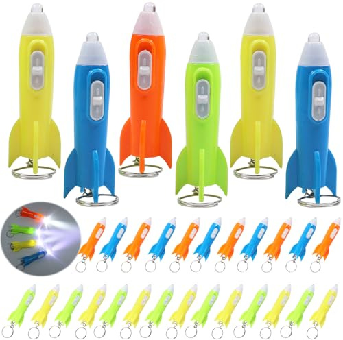 Lot de 30 mini lampes de poche en forme de fusée - Porte-clés pour enfant | anniversaire d'enfant, prix tombola, sac miraculeur, souvenir, petits sacs cadeaux, lampe de poche, porte-clés enfant
