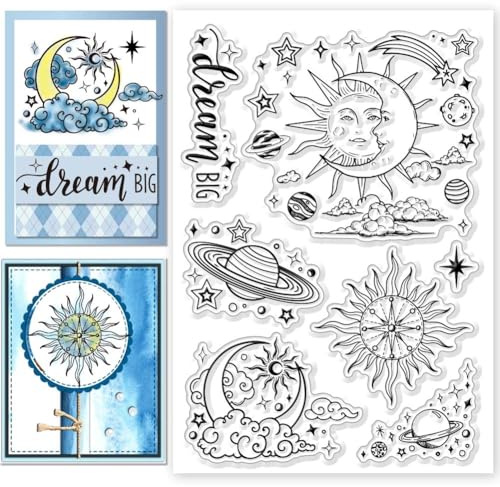 CHGCRAFT Sonne Mond Klarsichtstempel Wolken Planet Silikonstempel Transparent Silikon Stempel Siegel für DIY Scrapbooking Journaling Fotoalbum Dekorative Kartenherstellung