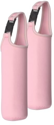 sourcing map 2 fundas de neopreno para botella de agua, de 15.5 a 20 onzas, bolsa de transporte de botella de vidrio de agua aislada plegable con asa, color rosa