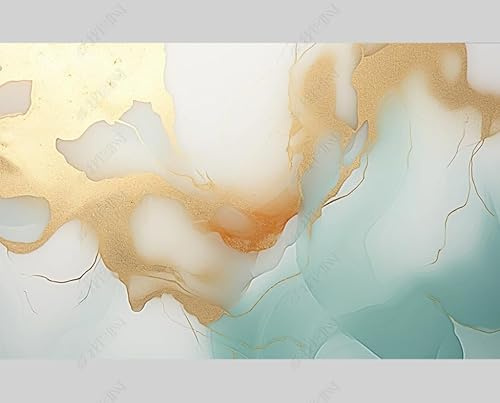 MZOwallpaper Papier Peint Intissé Marbre Cyan Poster Tableaux Muraux Tapisserie Photo Trompe L'Oeil Salon Chambre Art Mural 200Cm(L) X140Cm(H)