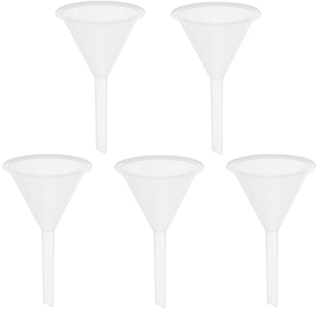 Cabilock 5 pcs Plastic Funnel Set 60ml Clear White Plastic Filter Funnel Small Long for Car Oil Changes Gas Transmission Fluid Power Steering Fluid Nestable Storage