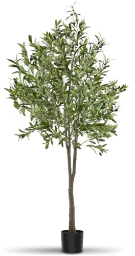 tectake® Olivo Artificial Grande con Tronco de Árbol, Hojas y Olivas Realistas, Planta Artificial Grande para Decoracion Salon, Plantas Artificiales Grandes, Plantas Decorativas - 180 cm de Alto